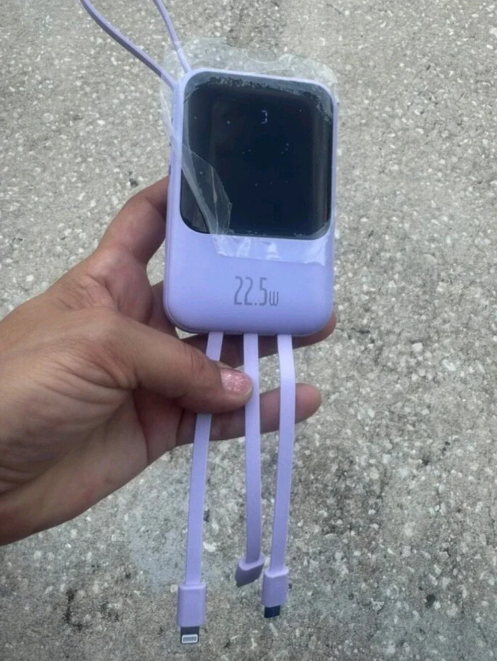 Portable Fast Charging Power Bank with Built-In Cables - Purple